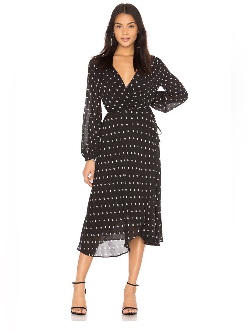 Bardot 4 Black Betty Dot Print Chiffon Midi Wrap Dress